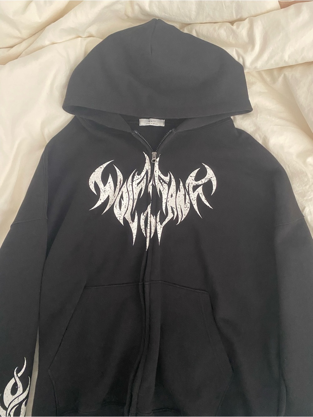 LEWKIN Black Graphic Zip-Up Hoodie with White Tribal Logo